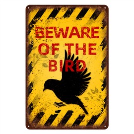 Vintage Bird Metal Sign Beware of Bird Aluminum Sign Funny Beware Animal Decor 12"x8" Inch