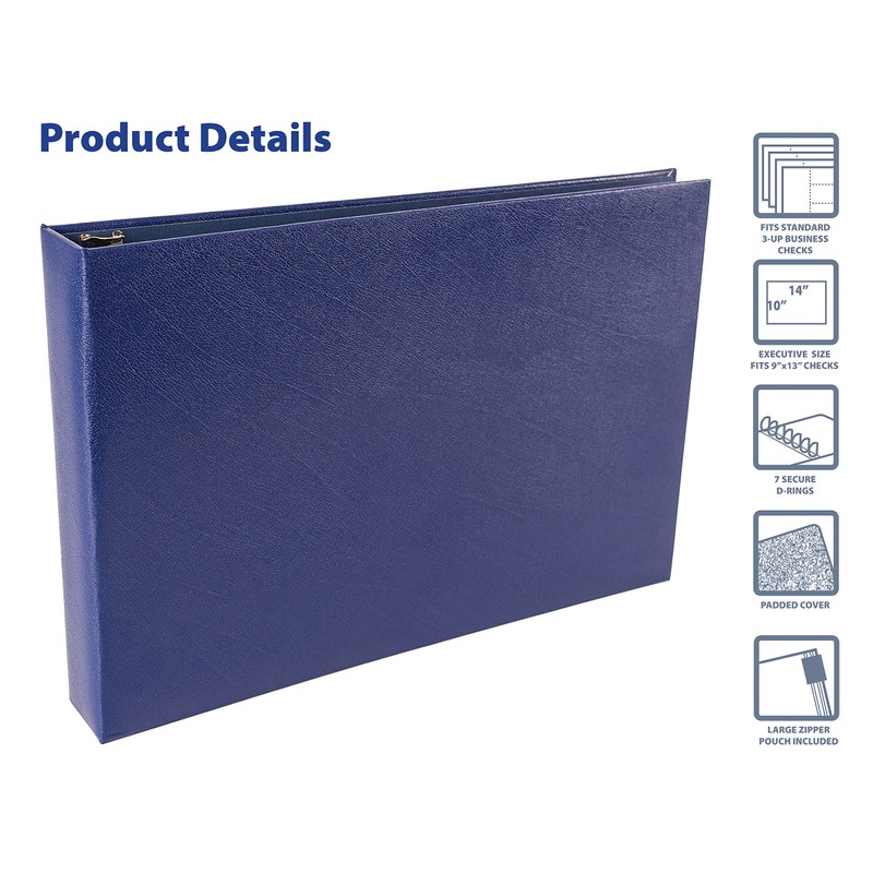 Better Office Products 7 Ring Executive Check Binder with Zipper