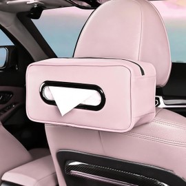HALOYIVGO Car Tissue Box Holder – Large Leather Auto Sun Visor Napkin Organizer – Easy-Clip for Front Seat, Backseat, & Center Console – Fit for Sedans, SUVs, Trucks (Pink)
