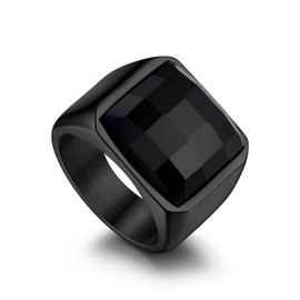 Bandmax Mens Black Rings Stainless Steel 15MM Black Onyx Ring for Men Women Chunky Big Band Ring Signet Statement Ring Size 7