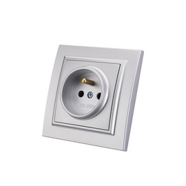Wall Socket Flush Mount Standard Socket Wall Socket Indoor 250V AC 16A Earth Socket French Socket Silver EP-09