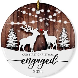 Our First Christmas Engaged Reindeer Ornament 2024, Wedding Engagement Gifts for Couples, Married, Engaged Keepsake Gifts for Newlywed Xmas Tree Decorations, Bridal Shower Gift