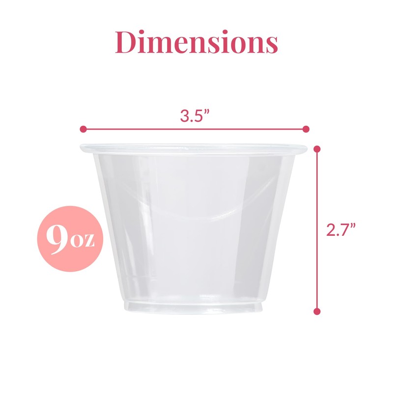 Prestee 200-Pack - 9oz Clear Plastic Cups - Durable Disposable