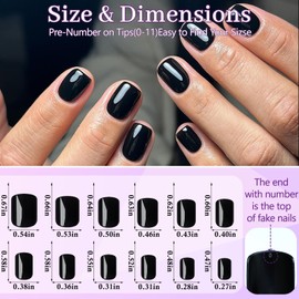 LuckForever 240pc Black Press on Nails Short Square Fake Nails with Adhesive Tabs, Short Acrylic Nails Press ons Black Glue on Nail False Nail Square Artificial Fingernail for Women Girls Kids
