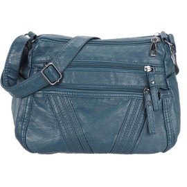 sourcing map Crossbody Bags for Women, PU Leather Multi Pocket with Adjustable Straps Women's Shoulder Sling Handbags Soft Purse, Blue