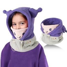 TAGVO Children's Balaclava Winter 4-12, Multifunctional Windproof Thermal Fleece Winter Hat Face Mask with Adjustable Chin Strap, Slouchy Balaclava Bicycle Ski Mask Balaclava for Boys Girls, B-violet
