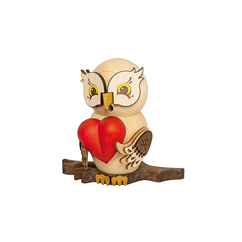 Drechslerei Kuhnert Smoking Figure / Incense Figure Owl with Heart