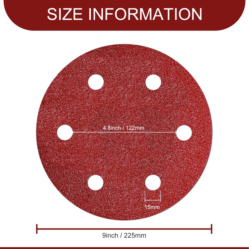 Awutzut 9 Inch 6 Hole Sanding Discs 40/60/80/120/150/240 Assorted Grit