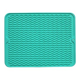 Dependable Industries Silicone Drying Mat, 16"x12" - Grooved Design, Heat-Resistant, Non-Slip, BPA-Free - For Dishes, Cutlery, Pots, Pans (Mint Green)