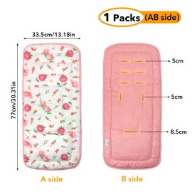 Baby Carriage Cushion, Universal Breathable Stroller Mat, Stroller Cushion for Strollers 100% Cotton, 34x78cm 1 Pack（Flowers+Pink））