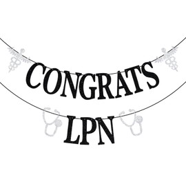 Congrats LPN Banner, Nurse Graduation Decorations, Nursing School Survivor, 2025 Medical Nursing School Graduation Party Decorations, Black and Silver Glitter