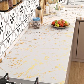FunStick 36"x200" Cream White and Gold Wallpaper Peel and Stick Marble Contact Paper Peel and Stick Countertop Contact Paper for Kitchen Cabinets Waterproof Self Adhesive Wall Paper for Bedroom Table