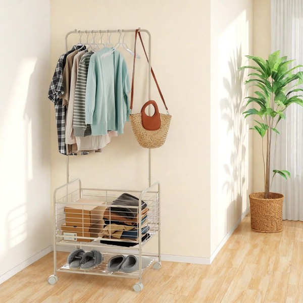 Garvee Laundry Cart with Hanging Rack, Metal Rolling Laundry Hamper