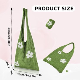 AdiStylinno Crochet Bag, Summer Mesh Beach Bag for Women, Bohemian Style Crochet Handbags, Crochet Bag, Lightweight Knitted Tote Bag for Beach, Holiday, Daily Life, Shopping, Green