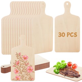 LDHHYH 30 Pack 12 x 6 Inch Wooden Cutting Board for Crafts, Unfinished Wood Charcuterie Boards with Handle, Blank Paddle Cheese Bread Board Set Chopping Plank for DIY Home Kitchen Cooking Decor