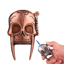 HSSFAF Skull Lighter,Cool with Adjustable Flame Lighter,Refillable Butane Windproof Lighter,Metal Skull Design,Gift for Men, (No Gas) (Copper)