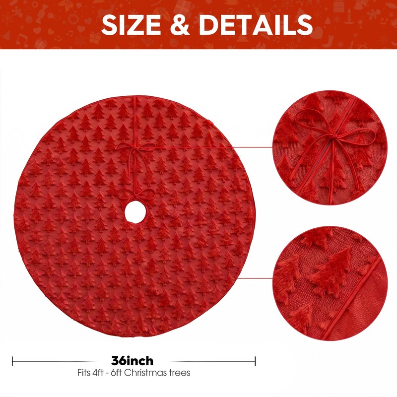 Red Pine Faux Fur Soft Plush Christmas Tree Skirt 36