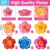 60PCS Mexican Fiesta Party Plates Mexican Flower Shape Disposable Dessert
