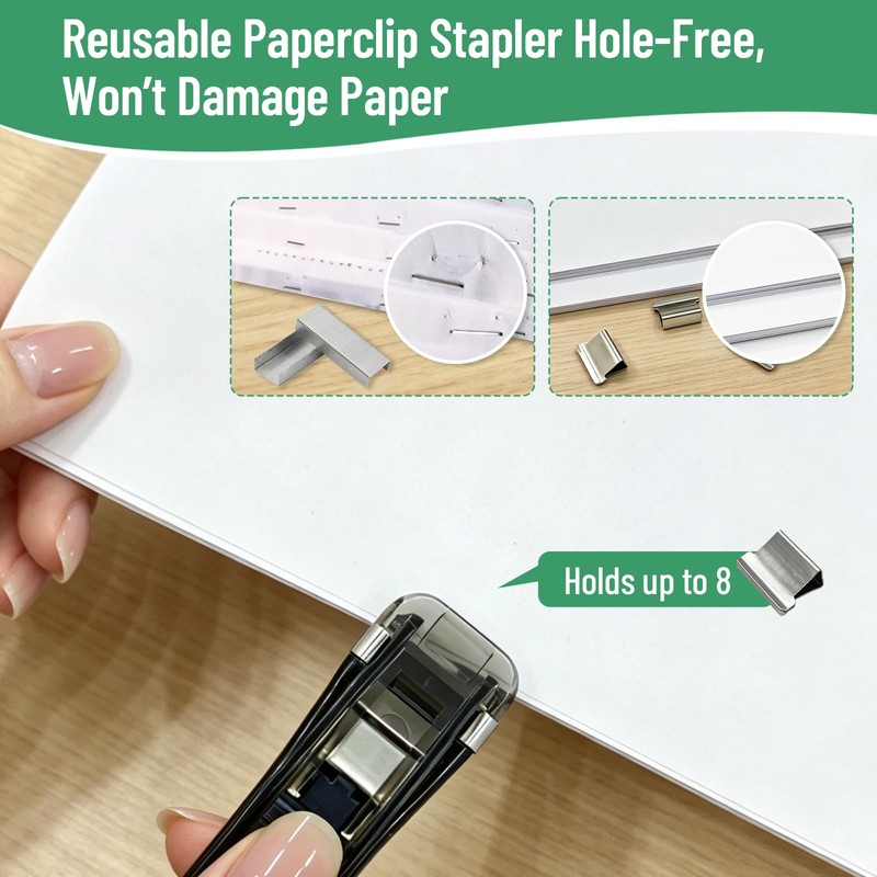 2 Pcs Portable Binder Clip Stapler,Creative Stapleless Stapler No Holes,Push