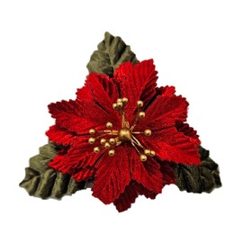 M&S Schmalberg Red Velvet Poinsettia Pin For Men or Women Lapel Flower Brooch - Holiday Decorations Christmas Tree Xmas Hand-made in New York's Garment Center (American Made)
