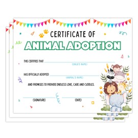 Wild Animal Adoption Certificate, Cute Birthday Party Gifts for Kids, Animal Adoption Decorations, Jungle Friend Certificate for Boys and Girls, Pet Theme Party Events, 30