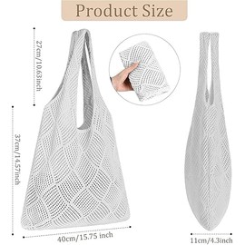 FNSIGHD Crochet Beach Bag,Women Knitted Handbags,Lightweight Beach Tote Bag,Retro Hollow Woven Shoulder Bags,White Crochet Handbags,Boho Shoulder Bags for Summer Vacation,Daily Work,Shopping,Travel