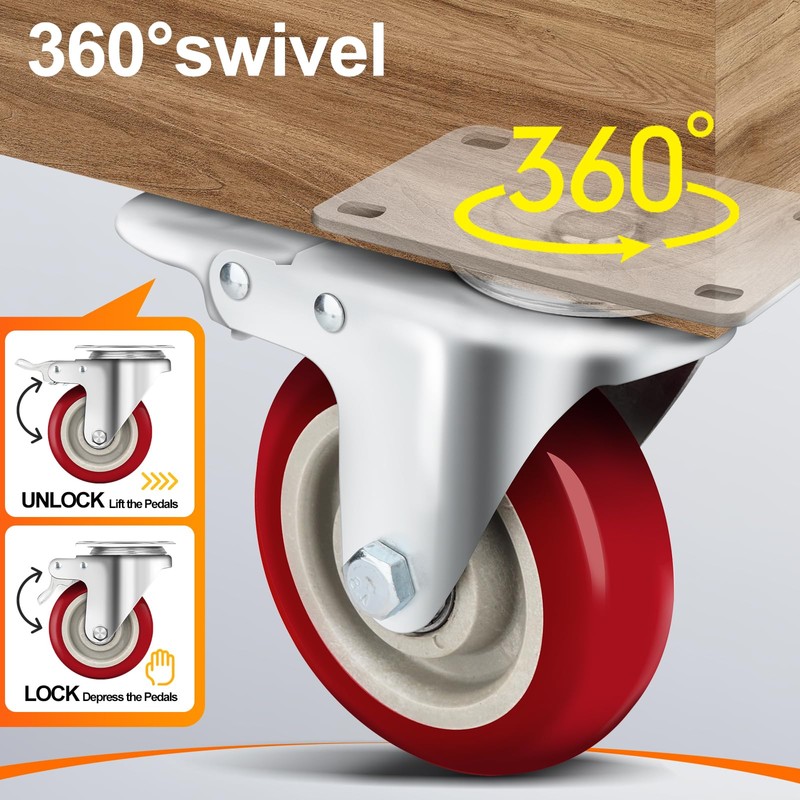 Caster Wheels 4 Inch, Heavy Duty Caster Set of 4,