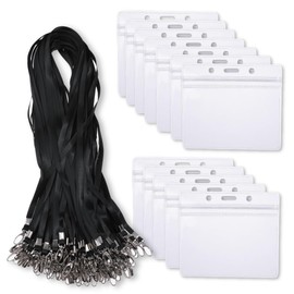 (Opul) Employee ID Badge Holder, Set of 50, Horizontal ID Card Case, Neck, Pass Case, Strap, Card, Waterproof, Business Card, Name Holder (Black)