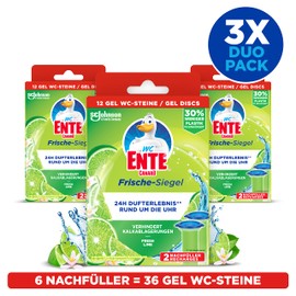 Glade WC-Ente Frische-Siegel Nachfüller, körbchenloser WC-Reiniger, 3 x 12 Gel WC-Steine, Limone Duft, 3er Pack (3 x 72 ml)