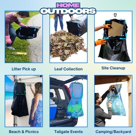 Portable Trash Bag Holder Stand For 20-33+ Gallon Liners 16x17in Hanging Pop Up Storage Container. Outdoor Garbage Bin For Home Recycling Dog Poop Camping Picnic Party Boat Car RV or Leaf Collector