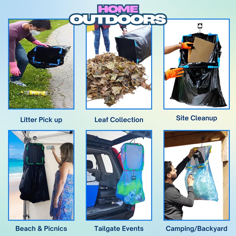 Portable Trash Bag Holder Stand For 20-33+ Gallon Liners 16x17in