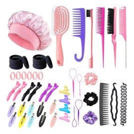 53pcs Peines Y Cepillos Para Cabello,juego Completo Para Estilizar Y Herramientas Para Peinado,ideal Para Mujeres, Hombres, Niños, Peluquería Y Barbería