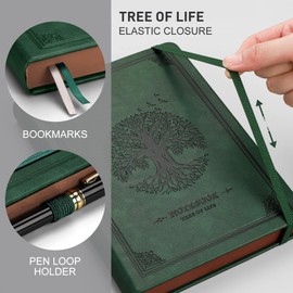 RETTACY A5 Dotted Journal Notebook, Hardcover Leather Bullet Dot Grid Journal, 240 Numbered Pages for Writing, Inner Pocket, 120gsm Paper, for Women Men Note-taking, Doodling,14.5 x 21cm-Dark Green