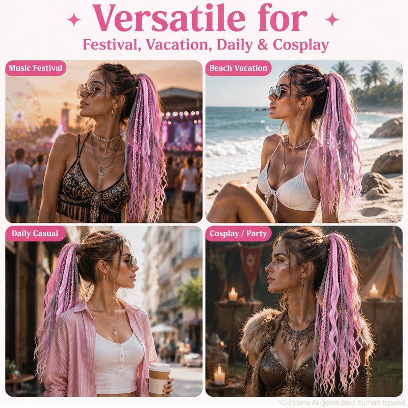 Elastic Dread Ponytail, Boho Braided Ponytail Extension with Elastic Hair