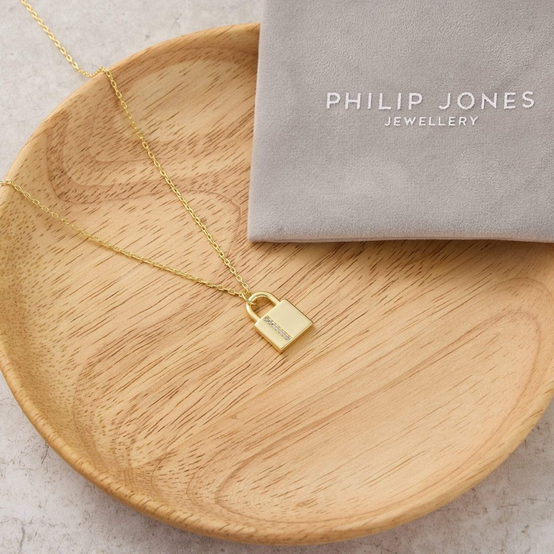 Philip Jones Gold Plated Padlock Necklace Created with Zircondia® Crystals
