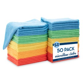 S&T INC. 50 Pack Microfiber Cleaning Cloth, Bulk Towels for Home, Reusable Microfiber Towels for Cars, Cleaning Rags, Assorted, 11.5 Inches x 11.5 Inches, 50 Count