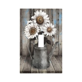 UKUTARLY Farmhouse Rustic Wood Sunflower Light Switch Plate Covers 1 Gang Single Toggle Vintage Wall Plate Electrical Outlet Faceplate for Bathroom Bedroom Home