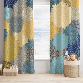 Cortinas florales de color azul y gris, bohemias flores de cristianemo de dalia, tratamientos de ventana coloridos para sala de estar, recámara, cocina, cortinas opacas con patrón floral sin costuras,