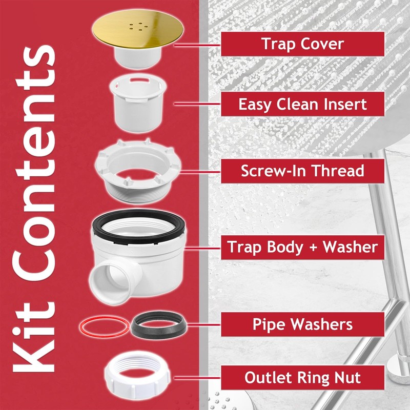 SPARES2GO Shower Trap for 90mm Tray Plug Hole 1.5" Luxury