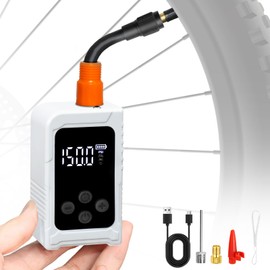 kakoya Mini Bike Tire Pump with Gauge 150PSI Portable Rechargeable Air Pump,Electric Air Pump with Presta and Schrader Valve for Road,Mountain Bike,E-Bike,Balls(White)