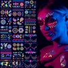 24 Sheets Neon Face Paints Glow in Dark, Fluorescent Tattoo