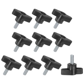 M METERXITY 10-Pack Thumb Screws, 1/4"-20x12mm Tee Wing Knobs, Plastic T Handle Clamping Screw Knob for Woodworking/Machinery/Equipment, Inch Thread Thumbscrew [Black]