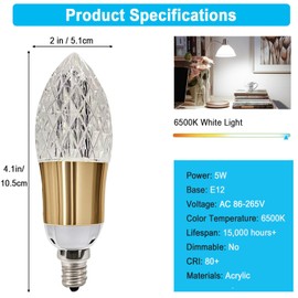 ELGOBST E12 Decorative Light Bulb, 6500K Daylight White LED Bulbs Equivalent 30W, Vintage Edison Style, Unique Crystal Light Bulbs for Chandeliers, Ceiling Fan, Wall sconces, 6-Pack