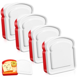 Didaey 4 Pcs Sandwich Containers Box for Lunch Toast Shape Food Storage Reusable Plastic Sandwich Holder Red White Kids or Adult Lunch Box for Bread Snack Meal Food Storage,14 oz