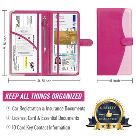 foryou Car Registration and Insurance Holder Car Document Holder Registration and Insurance Card Holder for Cards, Driver License & other Essential Documents(Purple Pink)