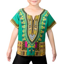 KlubKool Kids Dashiki Shirt Tribal African Caftan Boho Hippie Clothes Clothing for Unisex Boys Girls Baby Toddlers Children Top Shirts (Dark Green, XX-Large Short)