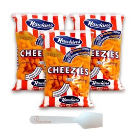 Hawkins Cheezies Canada Family Pack 3x210g, Canadian Snacks Cheese Curls with Cheddar Cheese Puff Powder, Crunchy Cheese Straws, Bundled with KimEcopak Canada Wooden Spoon