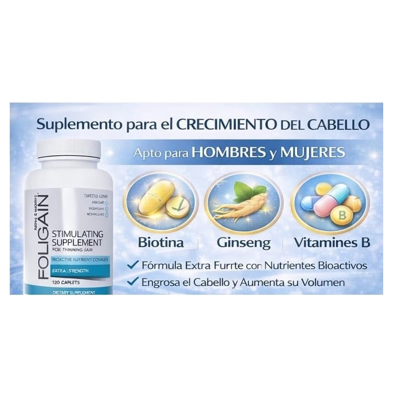 Foligain Suplemento Estimulante Para el recrecimiento del cabello 120 Tabletas