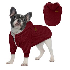 meioro Zipper Hooded Dog Sweater Pet Clothes Dog Cat Clothes Cute Pet Clothing Warm Hooded Winter Warm Puppy French Bulldog Pug (M,Red)