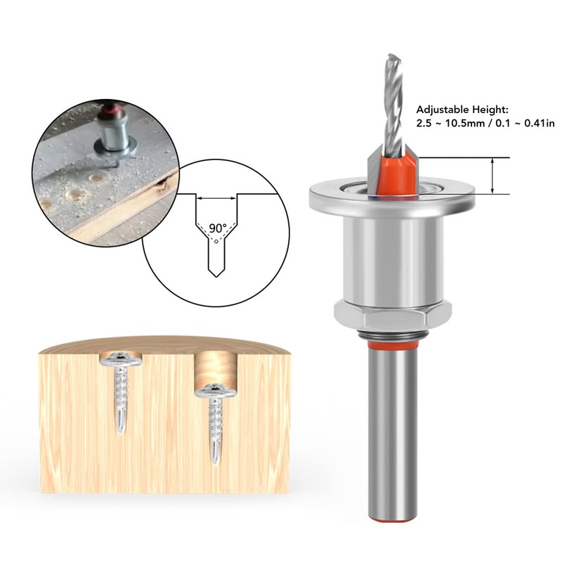 Countersink Drill Bit Set with Depth Stop, 5PCS Adjustable Depth